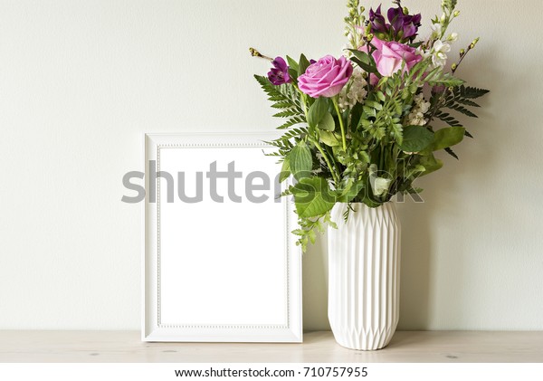 Download Empty Frame Mockup Flower Bouquet Vase Stock Photo Edit Now 710757955