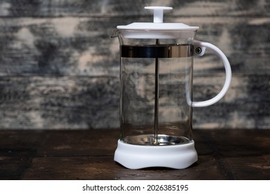 Empty French Press For Brewing Tea And Coffee, Closeup