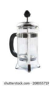 Empty French Press On White Background Closeup