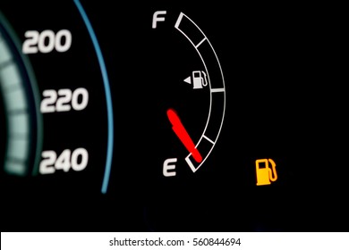 Empty Fuel Gauge Warning Light In Car Dashboard