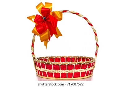 Empty Gift Basket Isolated On White Background.