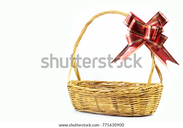 Empty Gift Basket Redgold Ribbon Bow Stock Photo (Edit Now) 775630900