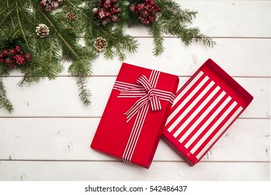 Empty Gift Box On Wooden Background