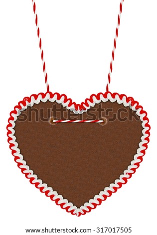 empty gingerbread heart isolated on white background