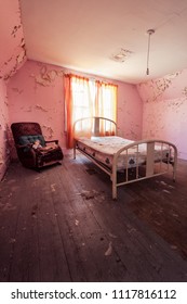 Empty Girls Bedroom In A Long Abandoned Farm House