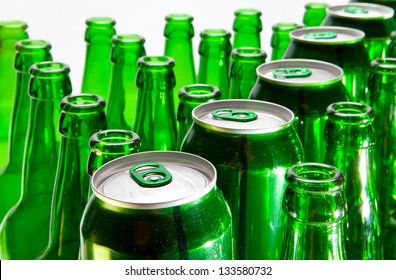 Empty Glass Beer Bottles And Cans