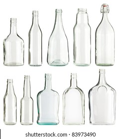 Empty glass bottles collection, isolated