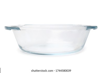 Empty Glass Casserole Pan On White Background