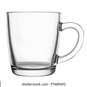Empty glass coffee latte cup isolated on white background