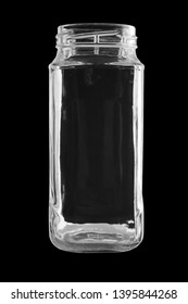 The Empty Glass Jar Is Isolated On A Black Background