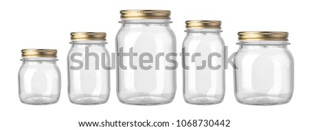 empty glass jar isolated on white background
