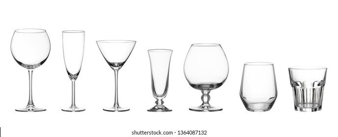 Empty Glass Martini Glass Against  White Background.