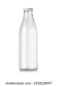 Empty Glass Milk Bottle Isolated On White With Clipping Path