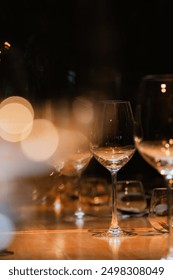 Empty glass in a restaurant Setting the table for a celebration in a fancy restaurant