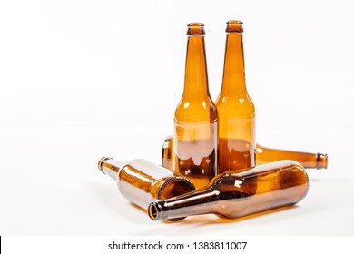 Empty Glass Yellow Beer Bottles.