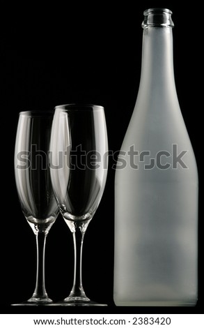 Empty Glasses & Bottle in the Dark.