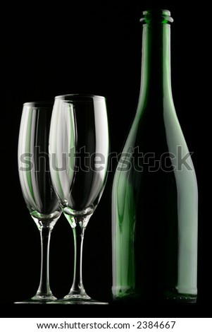 Empty Glasses & Bottle in the Dark.