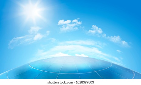 Empty Globe Floor With Sun Ray And Beautiful Blue Sky 