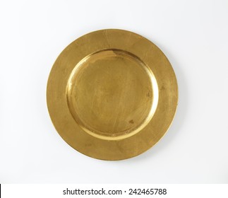 Empty Gold Plate On White Background