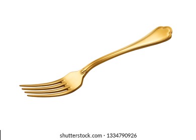 Empty Golden Fork isolated on white background