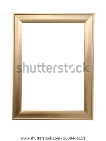 Empty golden rectangular picture frame with a transparent background