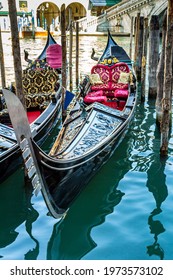 Empty Gondola On The Grand Canal Of Venice, Italy