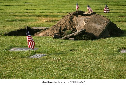 Empty Grave Patriotic American Flags Showing Stock Photo 13888657