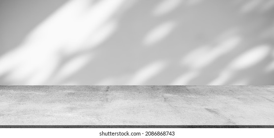 Empty gray Cement Table Studio Room interiors old surface Concrete rough wall  shadow leaves Background. Blank Shelf Floor Construction Display montage. Backdrop free space for add text presentation. - Shutterstock ID 2086868743