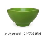 Empty green ceramic bowl front view, isolated on white background with clipping path. Mockup blank bowl side view with space for food design.