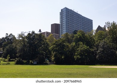 Empty Green Field At Morningside Park In Morningside Heights Of New York City During The Summer