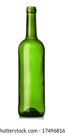 Empty Green Glass Wine Bottle Isolated On White