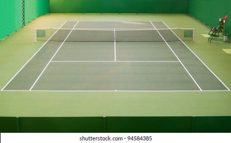 Empty Green Indoor Tennis Court