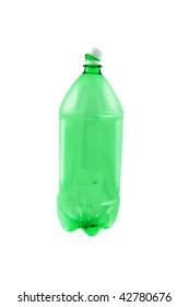 Empty green plastic 2 liter pop bottle ready for recycling
