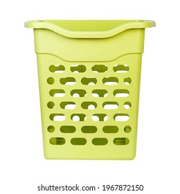 Empty Green Plastic Laundry Basket Isolated On White Background