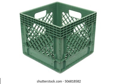 Empty Green Plastic Milk Crate