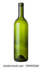 Empty green wine bottle isolated on white background