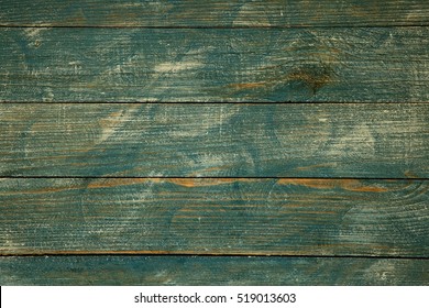 Empty Green Wooden Table Background. Vintage Green Surface.