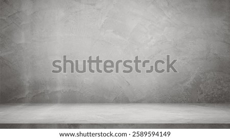 Empty grey cement wall floor and wall room, Perspectives background of nature cement texture with shadow palm leaves, Well display product and text present on free space, Luxury backdrop.