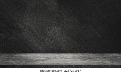empty grey marble tabletop with dark black cement stone background for product displayed in rustic mood and tone. luxury background for product stand with empty copy space for party, promotion. - Shutterstock ID 2287291917