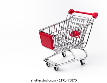 Empty Grocery Shopping Cart. Isolated Over White Background.