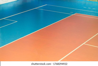 Empty Gym With Volleyball Court, Marking On The Floor For Sports Games.