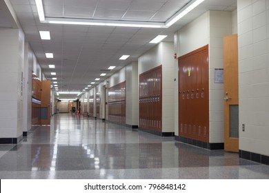 Empty hall during the classes in American college. Hallway 