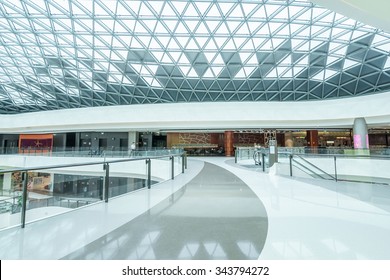 Empty Hallway And Abstract Ceiling In Shopping Mall