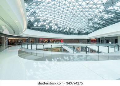 Empty Hallway And Abstract Ceiling In Shopping Mall