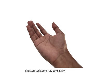 Empty hand palm opened up isolated on white background 