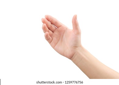 Empty Hand showing gesture holding the bottle, smartphone or something isolated on white background with clipping path. - Shutterstock ID 1259776756