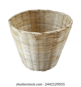 Empty handmade wicker basket isolated on white background