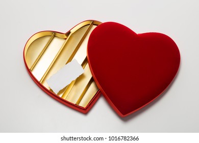 Empty Heart Shaped Chocolate Box With Blank Paper Note