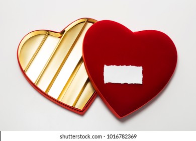 Empty Heart Shaped Chocolate Box With Blank Paper Note, Valentines Day Thank You