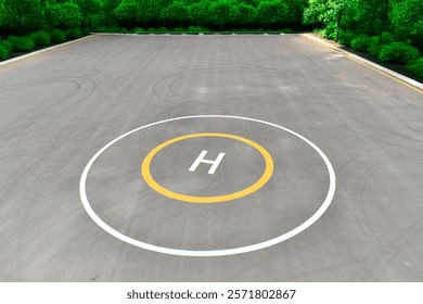 empty helipad surrounded by trees